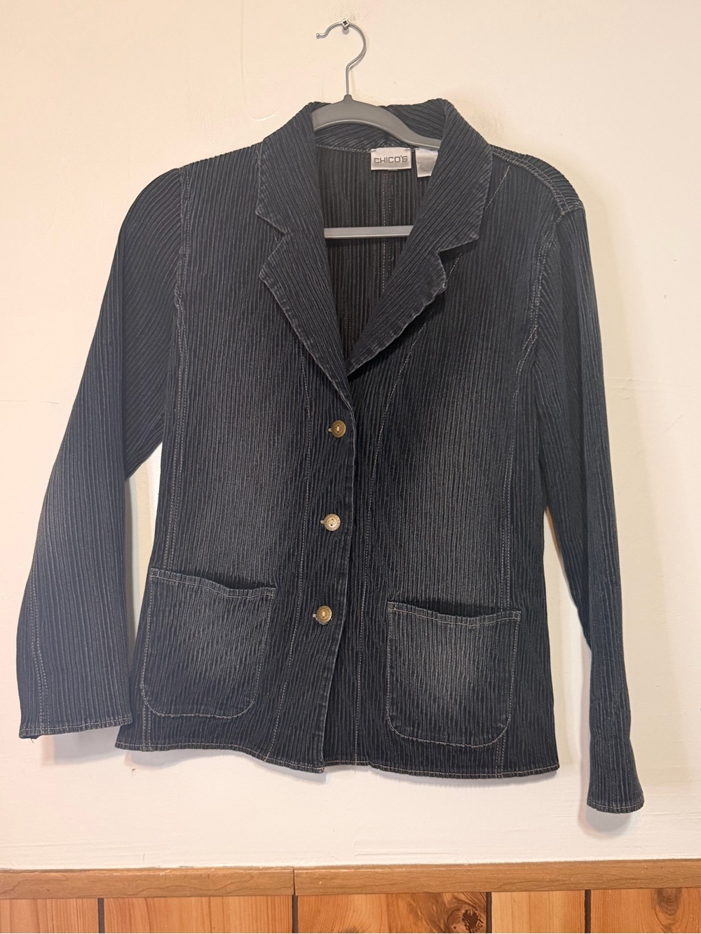 Chico's Black Corded Three-Button Blazer